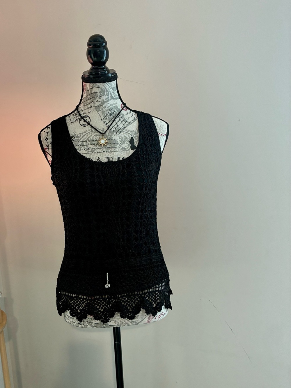 Krochetta Black Crochet Tank Top